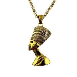 Egyptian Revival Nefertiti Queen Bust Vintage Pendant Gold Tone 19" Necklace